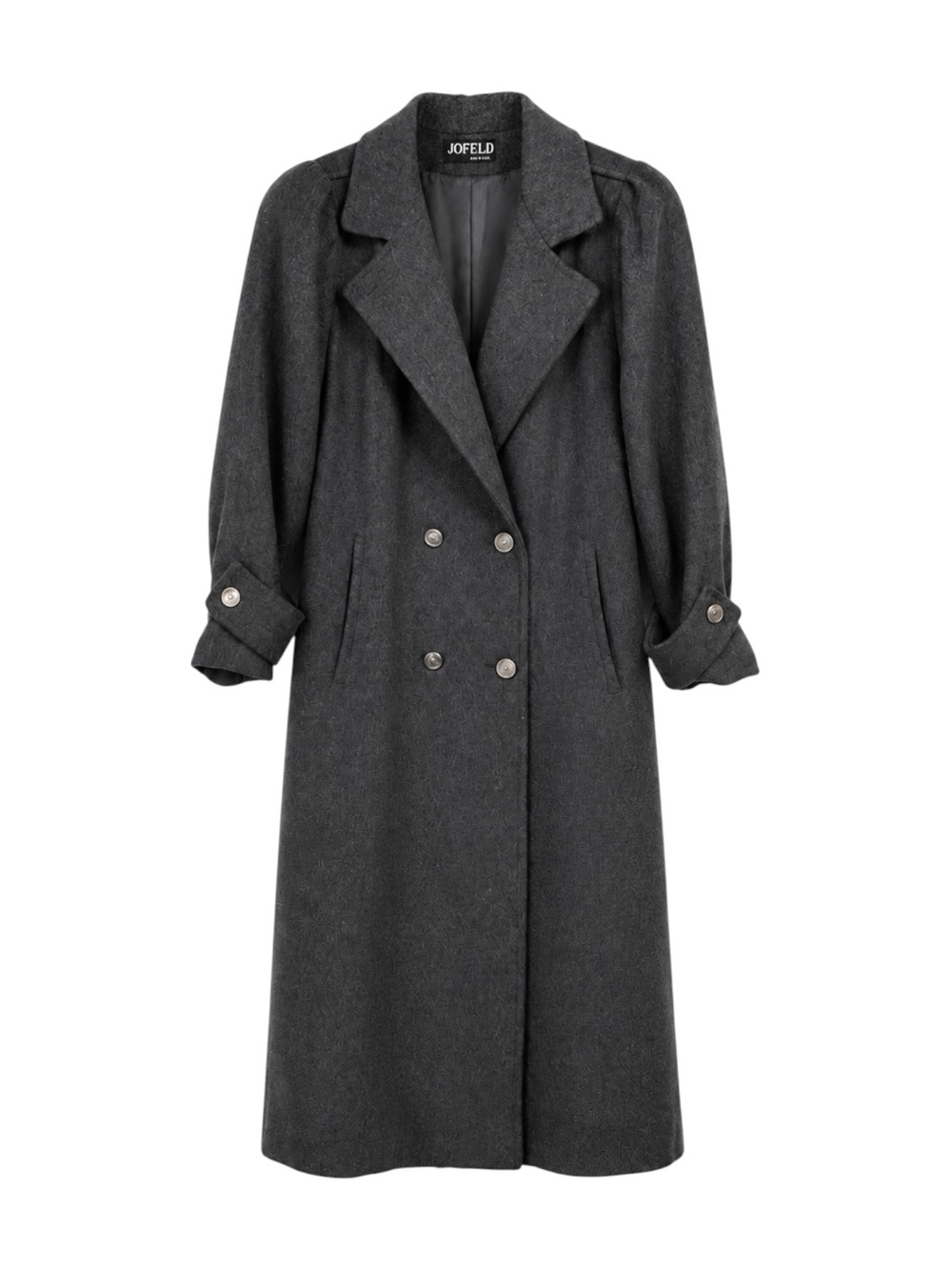 Vintage A Line Wool Overcoat Pleated Shoulder Double Breasted Charcoal Gray L